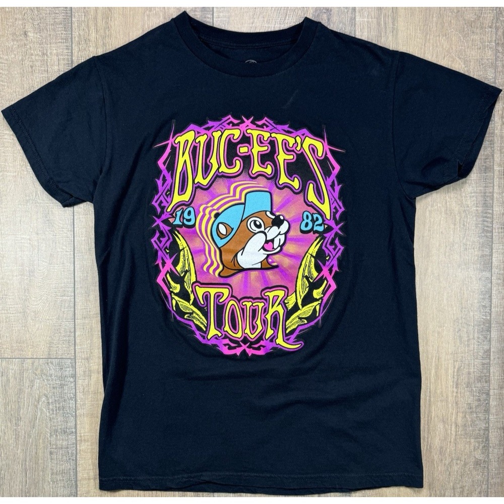 BUC-EE'S Adult Tee T-Shirt Size Small Black World Tour 1982-2021 Double Sided